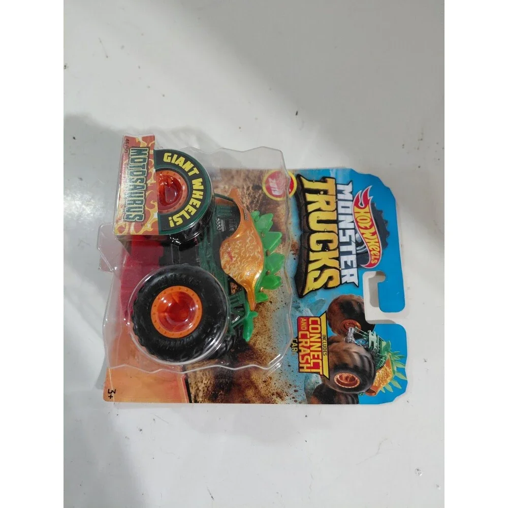 NIP Hot Wheels Monster Trucks 1:64 Die Cast Motosaurus w/ Crush Car